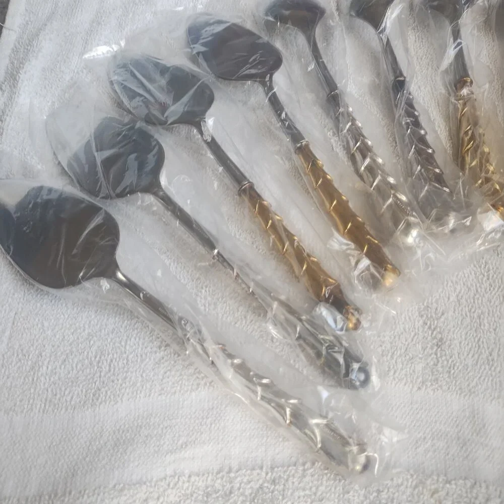 12pc LOT French Silver Gold Plate Stainless Spoon Salad Cake Hostess Server SETS